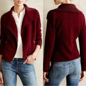 Anthropologie Saturday Sunday Women's Red Burgundy Wool Full Zip Sweater Size S